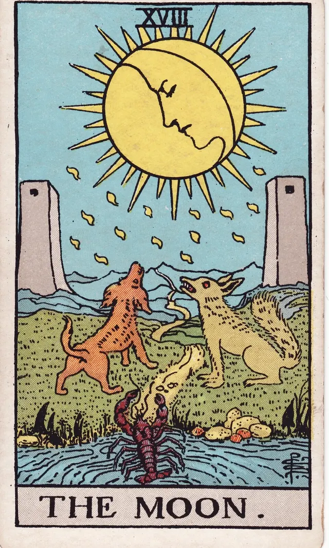 Die Tarotkarte Der Mond aus dem Rider-Waite-Smith-Tarot
